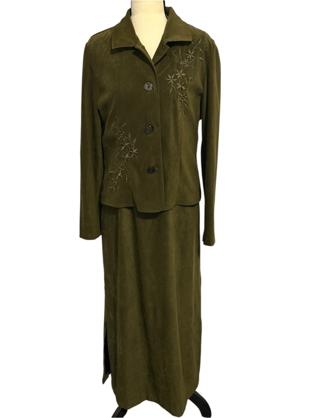 Miss Dorby Green Sleeveless Maxi Dress with Blazer with Floral Embroidery Sz 10
